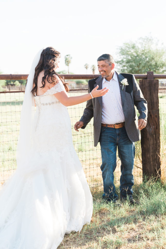 Bride's father seeing her for the first time on her wedding day!