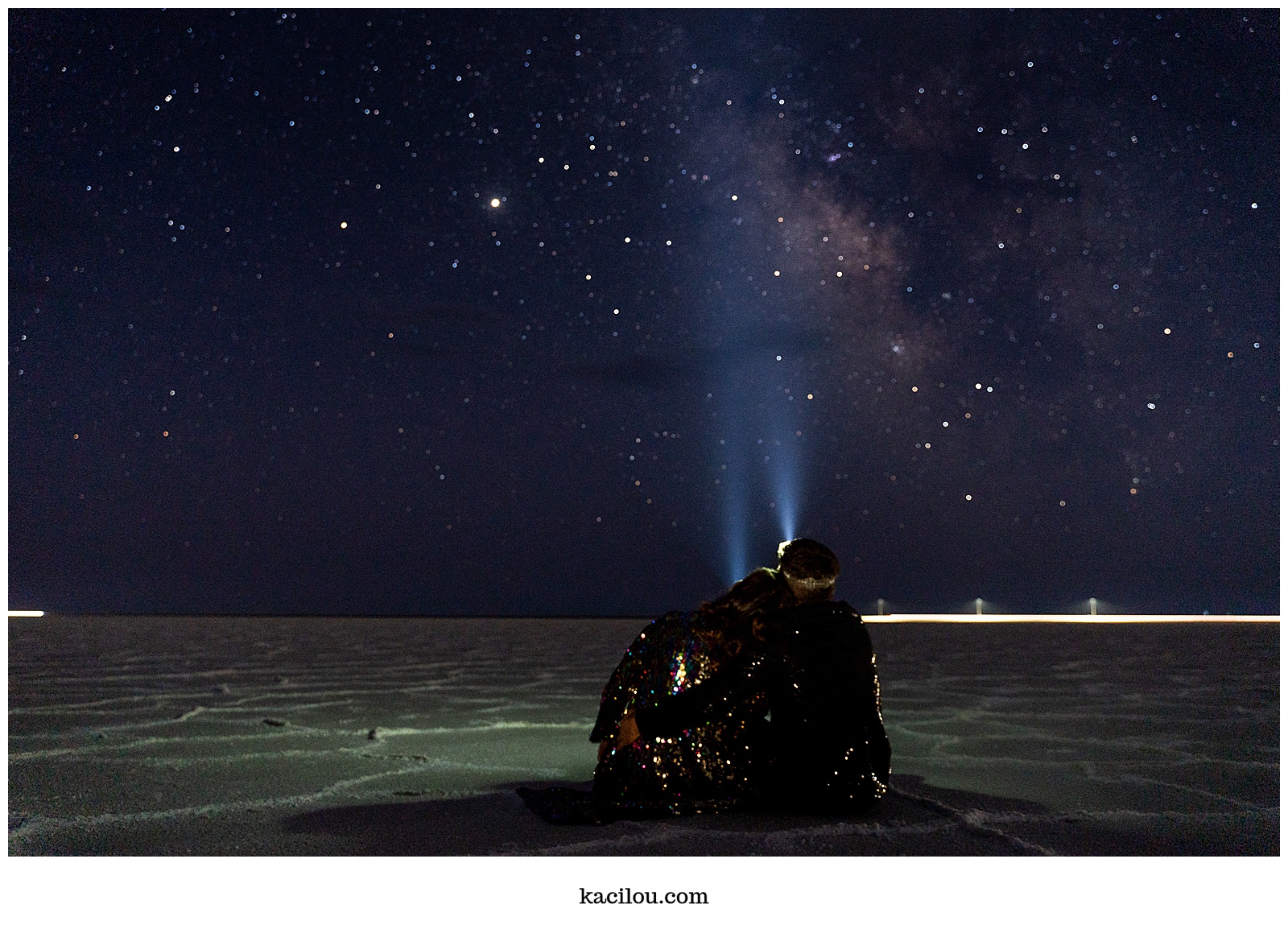 Elopement Photo with Stars at the Bonneville Salt Flats, Utah
